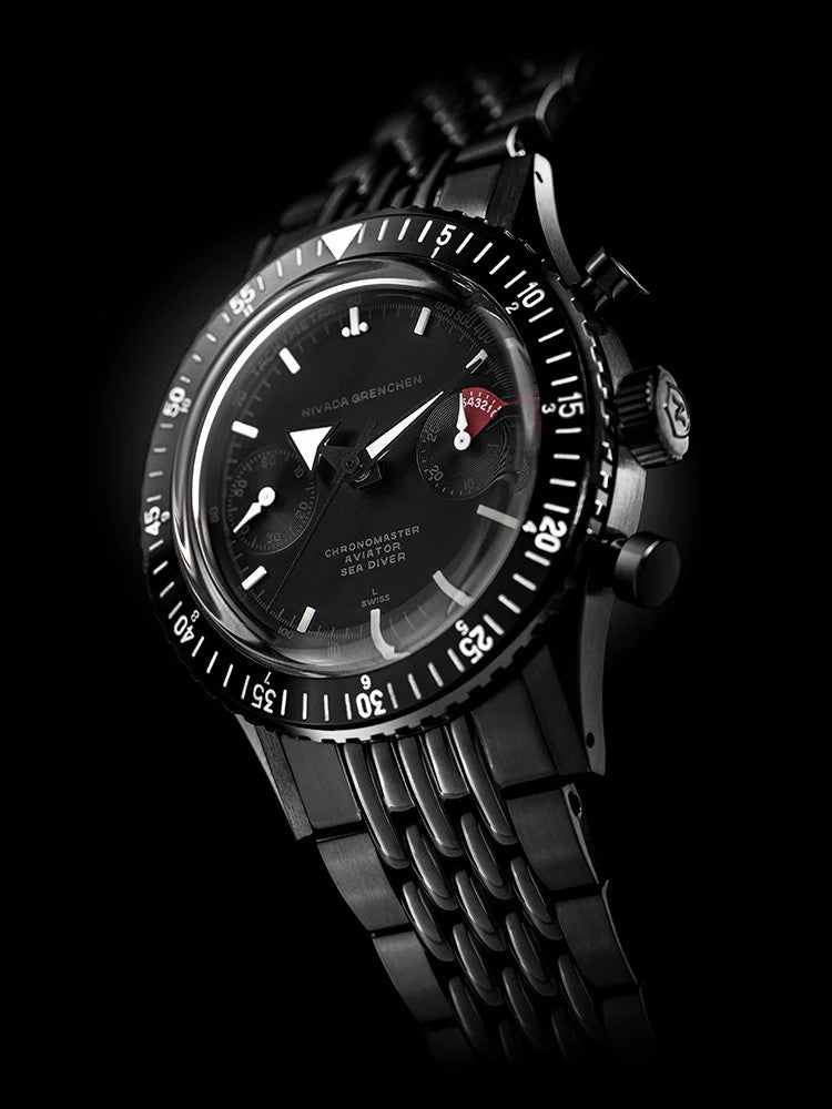 Nivada Grenchen Chronomaster 38mm Full Black Bracelet Watch 85015A19