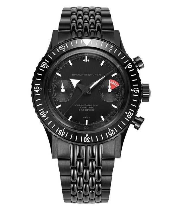 Nivada Grenchen Chronomaster 38mm Full Black Bracelet Watch 85015A19