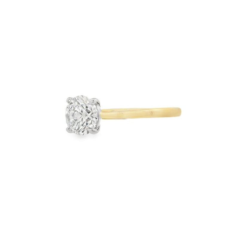 Round Brilliant Cut Single Stone 1.09ct Lab Grown Diamond, 18ct Yellow Gold Ring