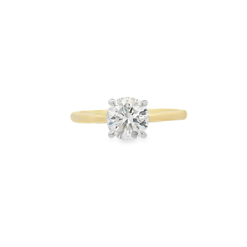 Round Brilliant Cut Single Stone 1.09ct Lab Grown Diamond, 18ct Yellow Gold Ring