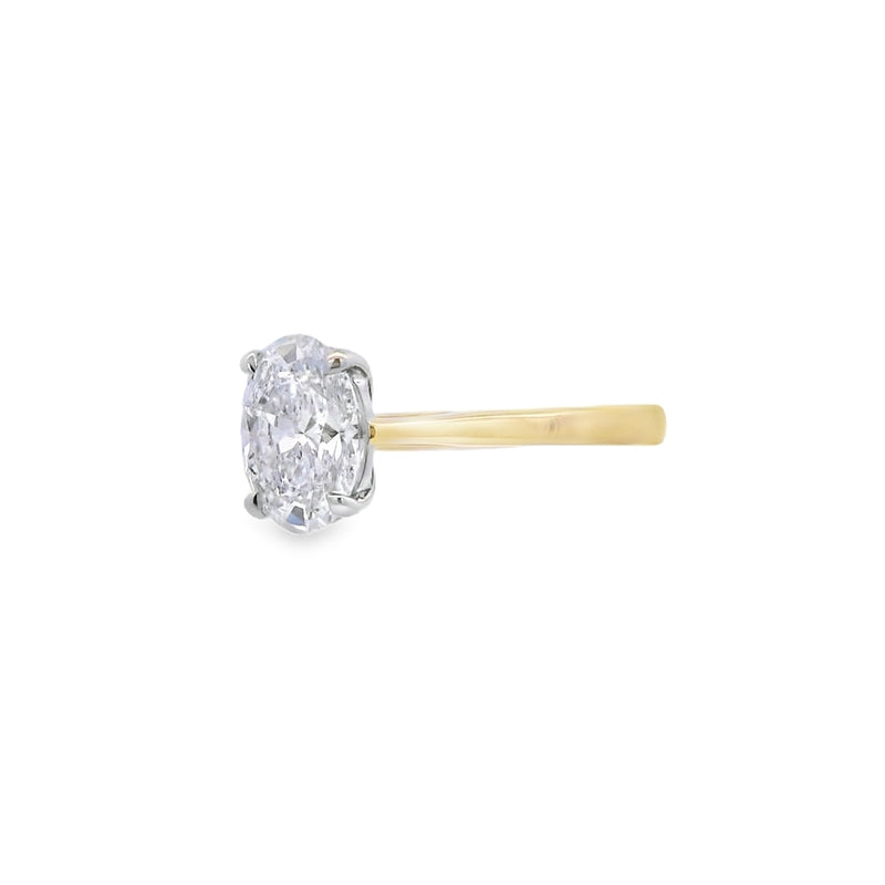 Oval Cut Single Stone 1.51ct Lab Grown Diamond, 18ct Yellow Gold and Platinum