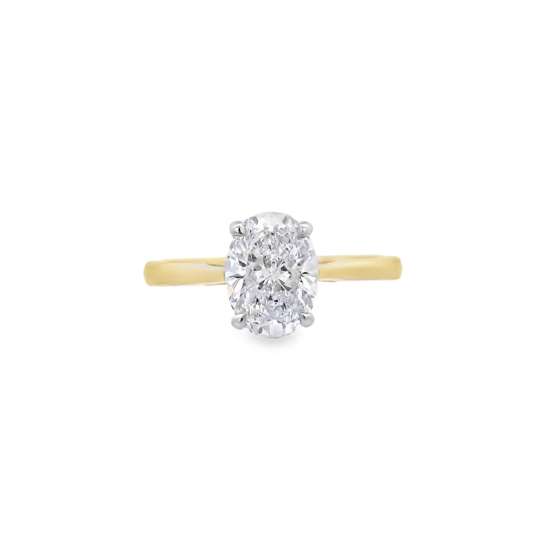 Oval Cut Single Stone 1.51ct Lab Grown Diamond, 18ct Yellow Gold and Platinum
