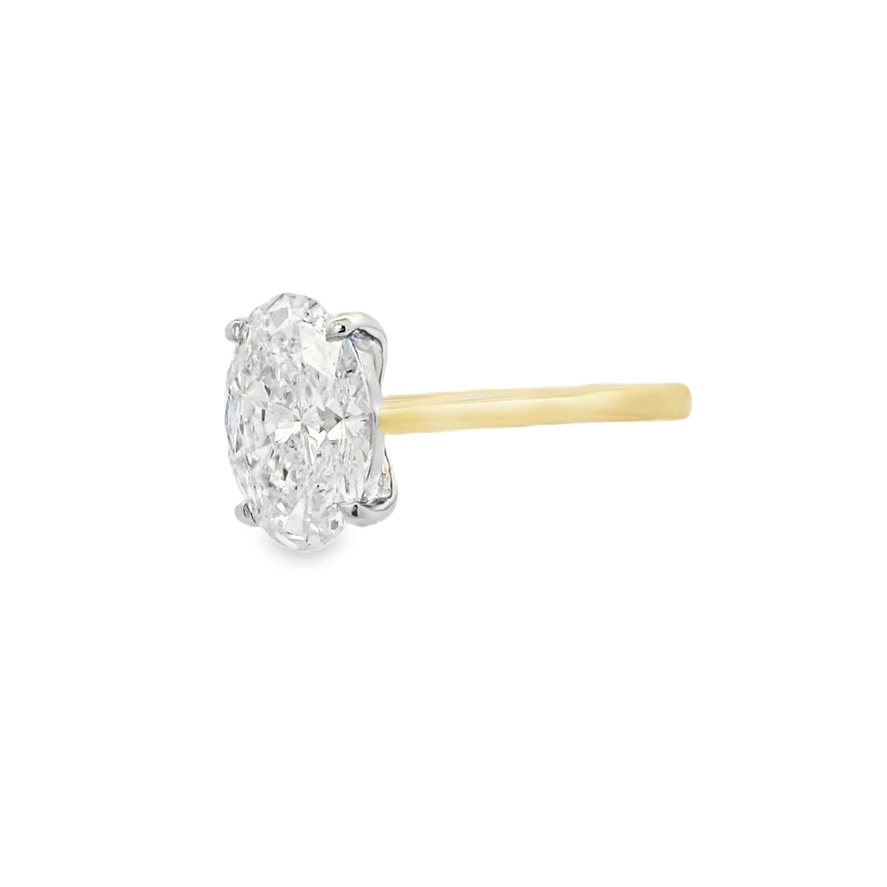 Oval Cut Single Stone 2.36ct Lab Grown Diamond, 18ct Yellow Gold and Platinum