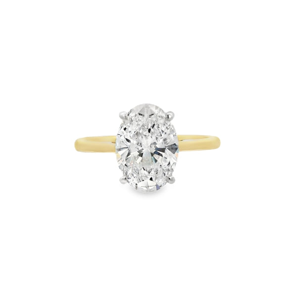 Oval Cut Single Stone 2.36ct Lab Grown Diamond, 18ct Yellow Gold and Platinum