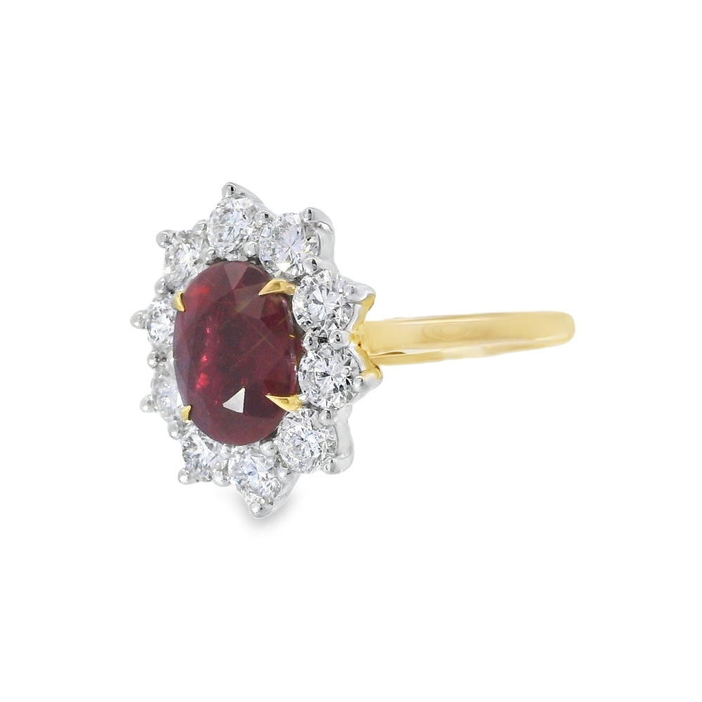 Ruby & Diamond 2.40ct Cluster 18ct Yellow Gold Ring
