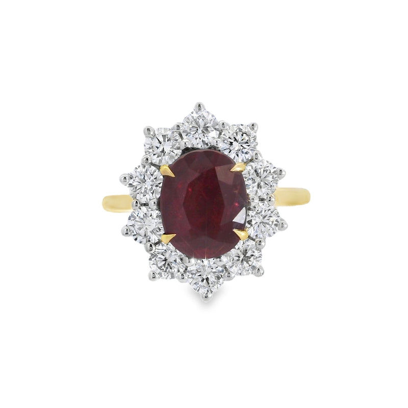 Ruby & Diamond 2.40ct Cluster 18ct Yellow Gold Ring