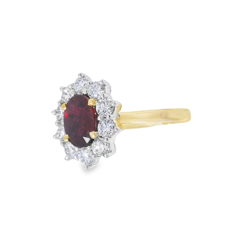 Ruby & Diamond 1.20ct Cluster 18ct Yellow Gold Ring