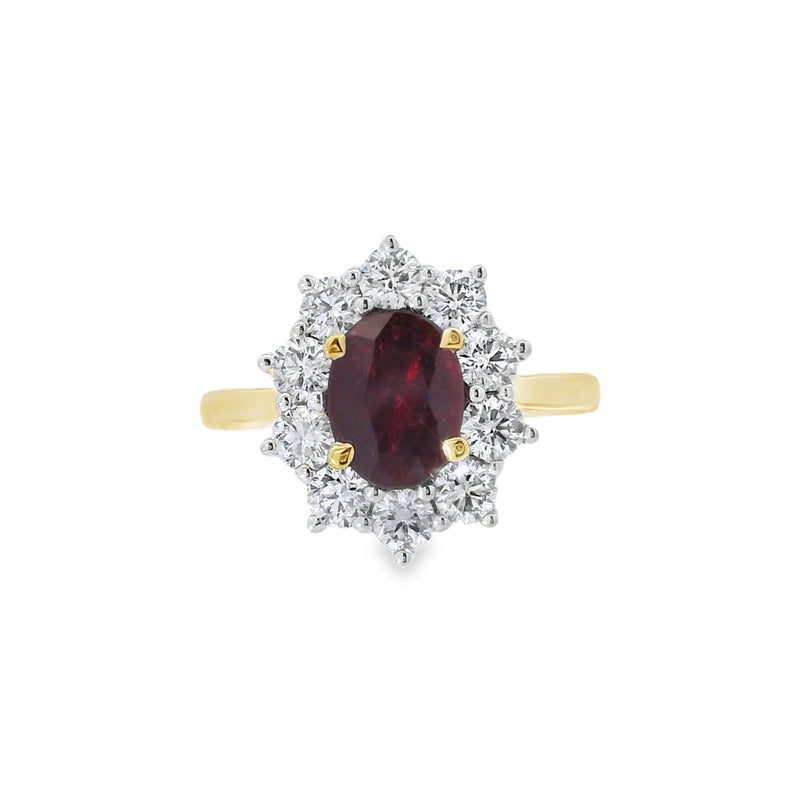 Ruby & Diamond 1.20ct Cluster 18ct Yellow Gold Ring