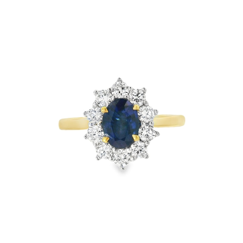 Sapphire & Diamond 1.00ct Cluster 18ct Yellow Gold Ring