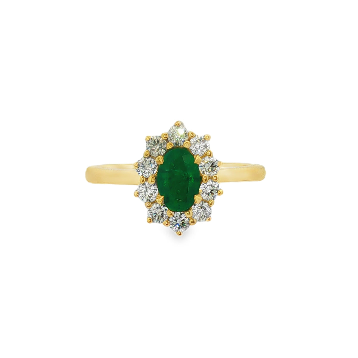 Emerald & Diamond 0.50ct Cluster 18ct Yellow Gold Ring