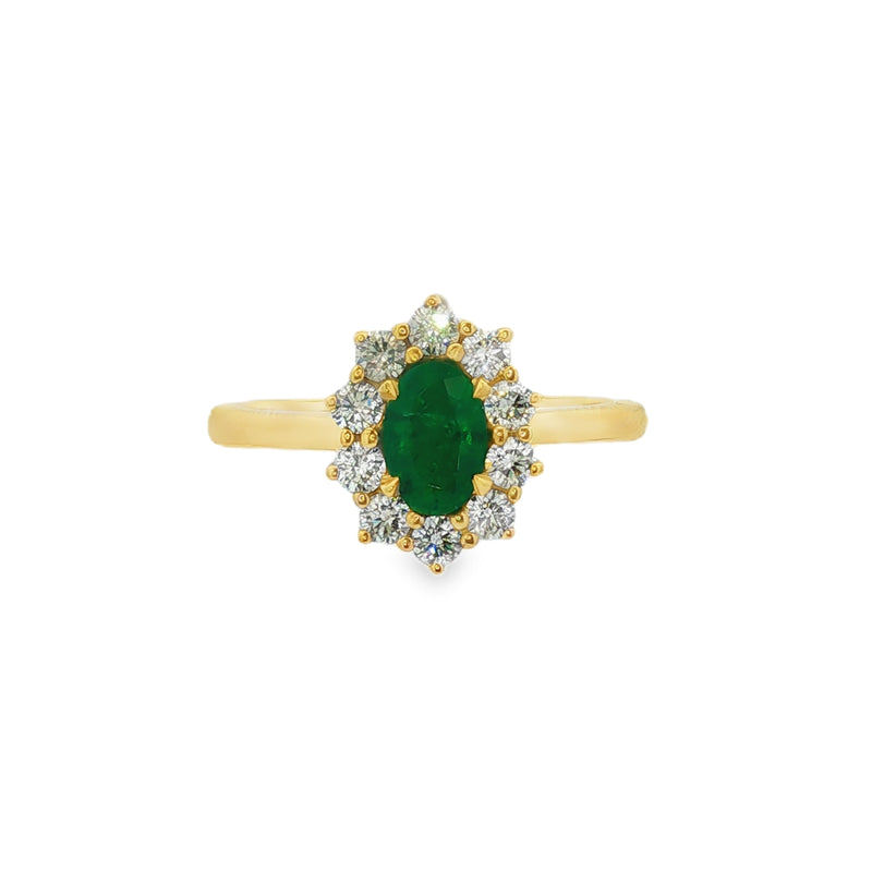 Emerald & Diamond 0.50ct Cluster 18ct Yellow Gold Ring