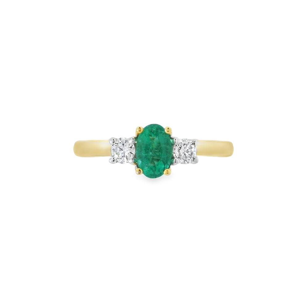 Emerald and Diamond 3 Stone, 18ct Yellow Gold Ring