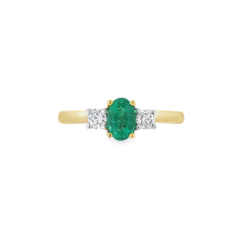 Emerald and Diamond 3 Stone, 18ct Yellow Gold Ring