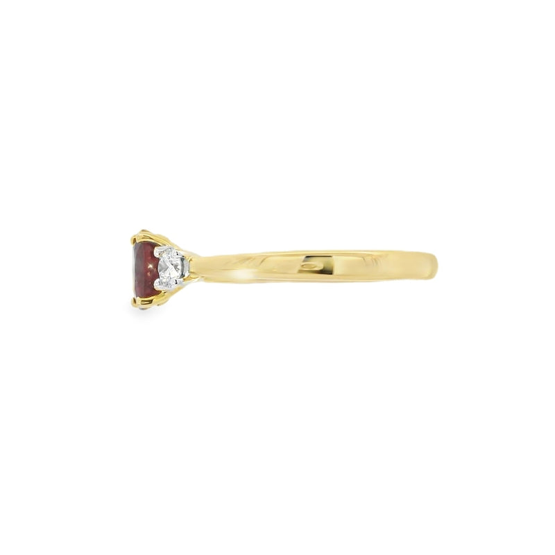 Ruby and Diamond 3 Stone, 18ct Yellow Gold Ring