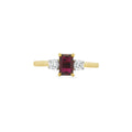 Ruby and Diamond 3 Stone, 18ct Yellow Gold Ring