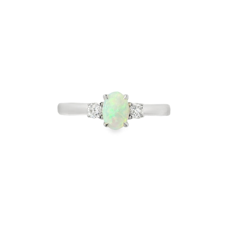 Opal and Diamond 3 Stone, Platinum Ring