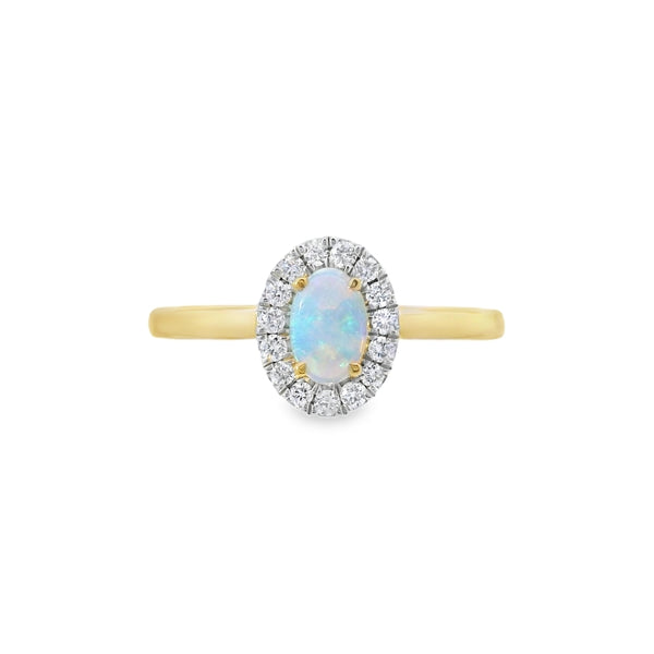 Opal and Diamond Oval Halo, 18ct Yellow Gold Ring