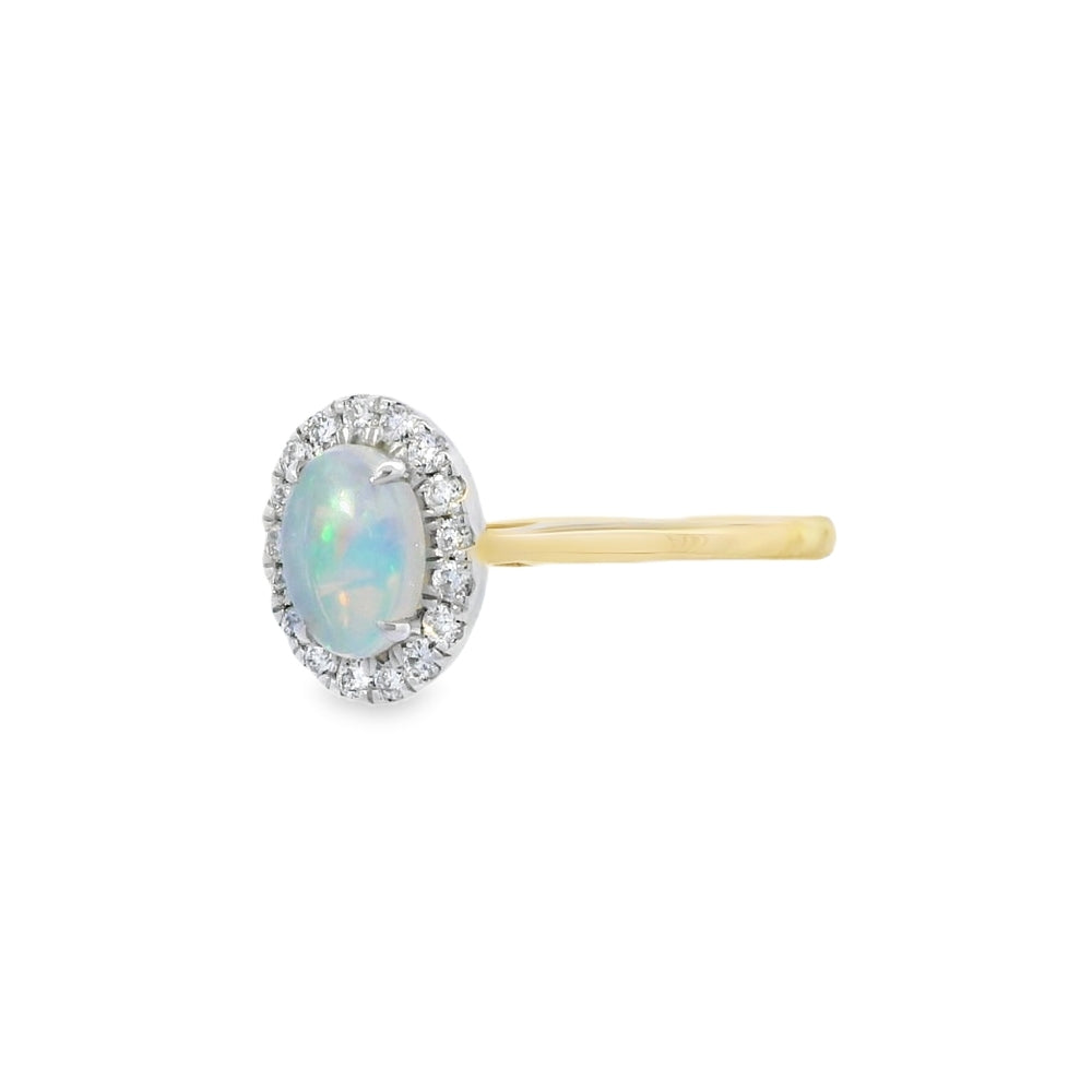 Opal and Diamond Oval Halo, 18ct Yellow Gold Ring