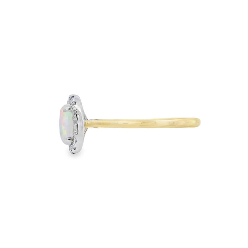 Opal and Diamond Oval Halo, 18ct Yellow Gold Ring