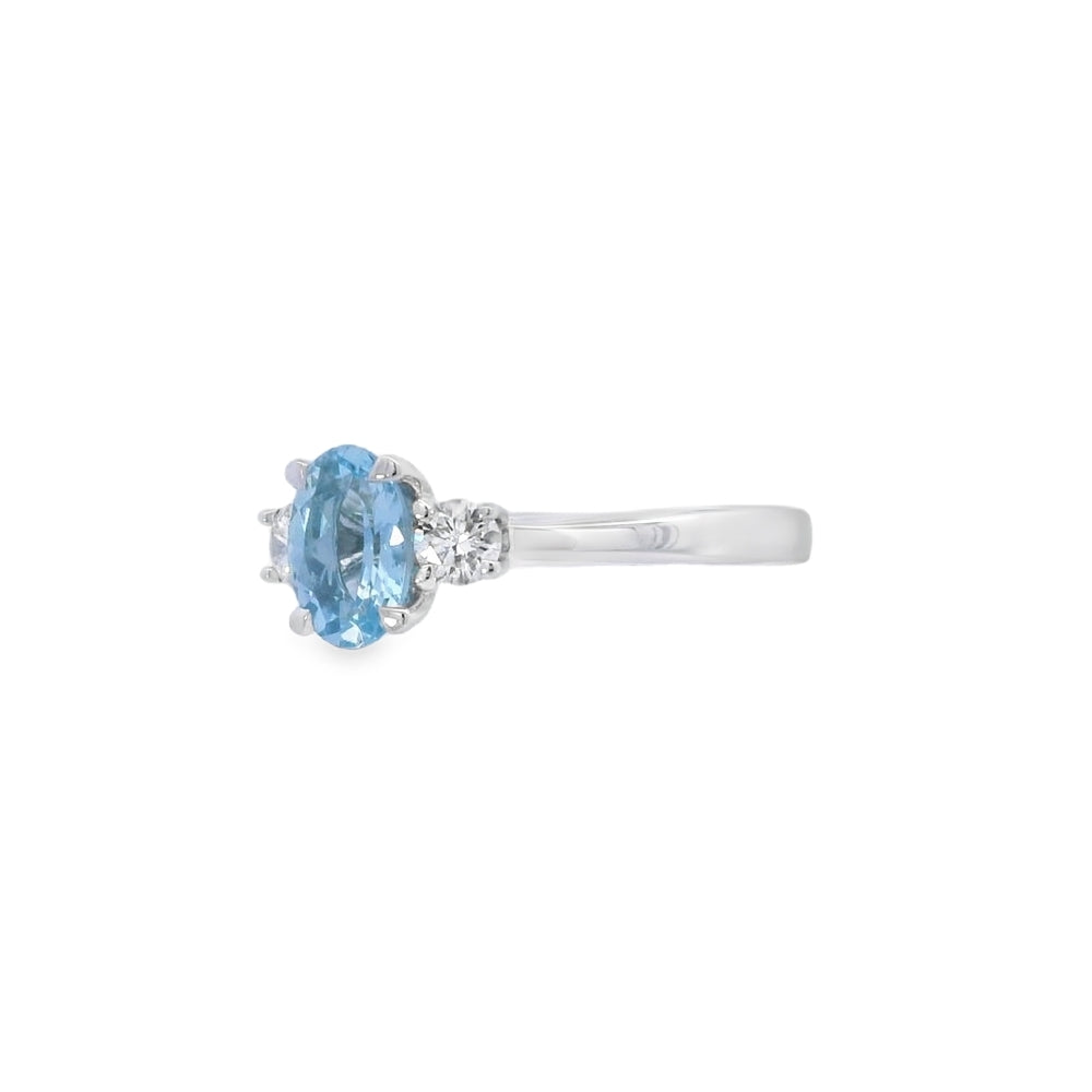 Aquamarine and Diamond 3 Stone, Platinum Ring