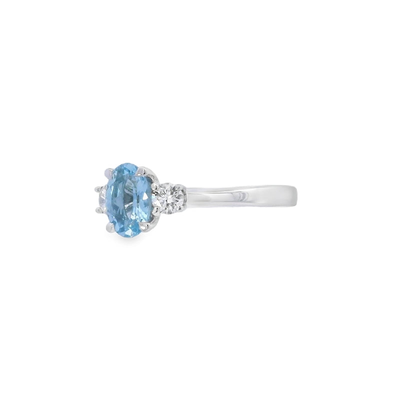 Aquamarine and Diamond 3 Stone, Platinum Ring