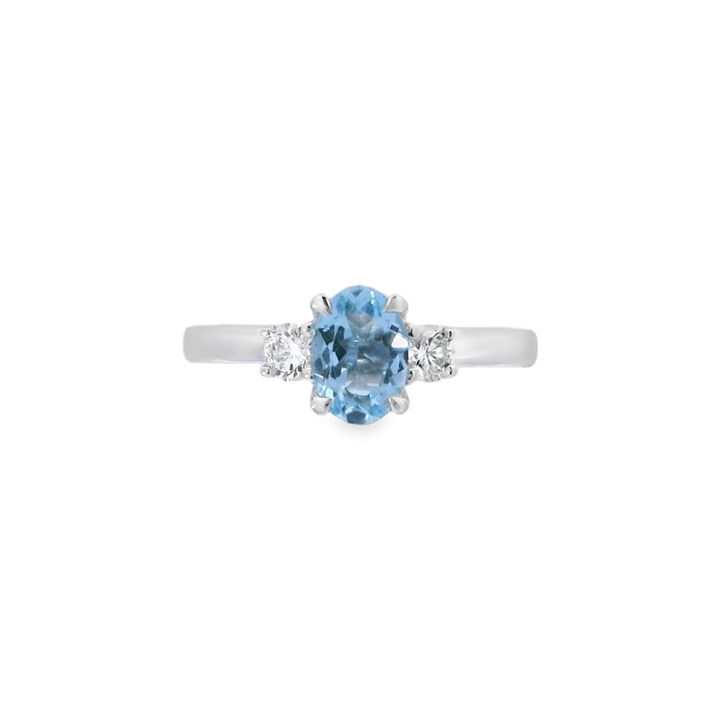 Aquamarine and Diamond 3 Stone, Platinum Ring