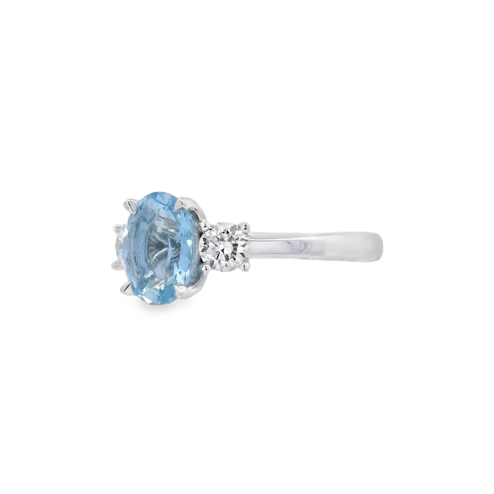 Aquamarine and Diamond 3 Stone, Platinum Ring