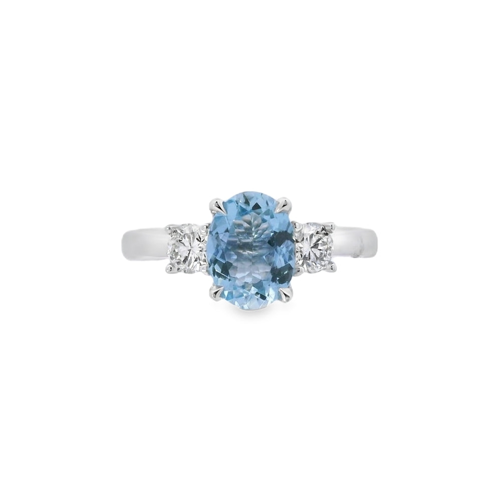 Aquamarine and Diamond 3 Stone, Platinum Ring