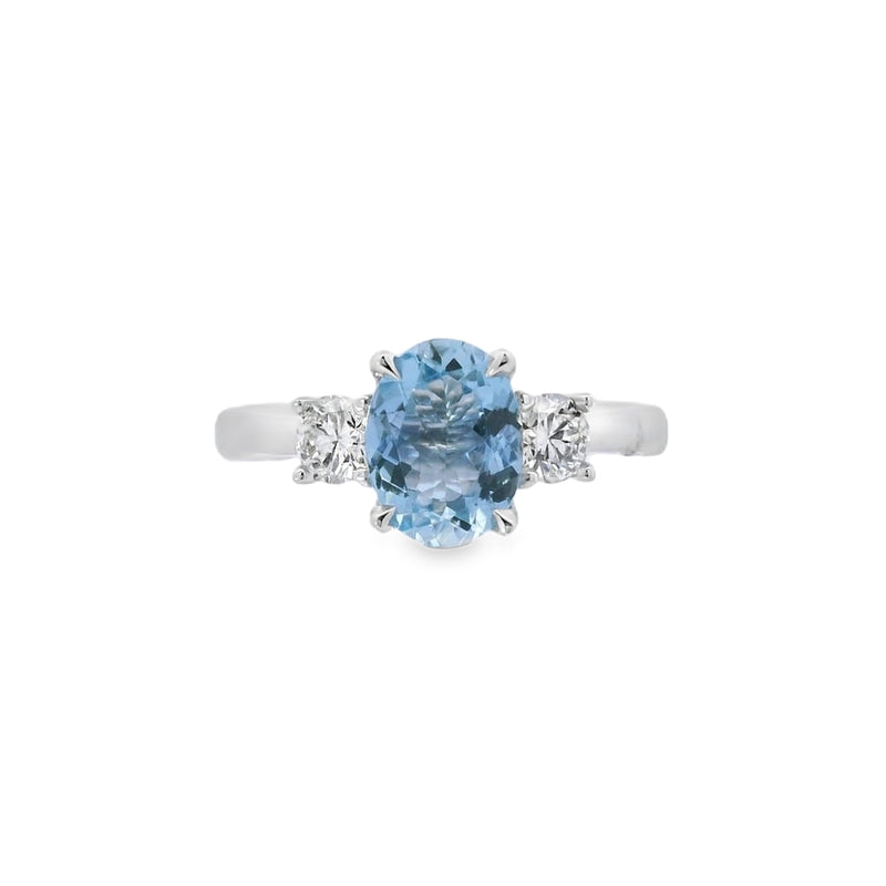 Aquamarine and Diamond 3 Stone, Platinum Ring