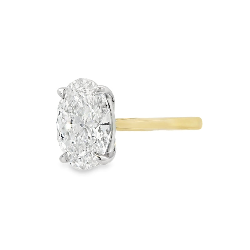 Oval Cut Single Stone 4.03ct Lab Grown Diamond, 18ct Yellow Gold and Platinum
