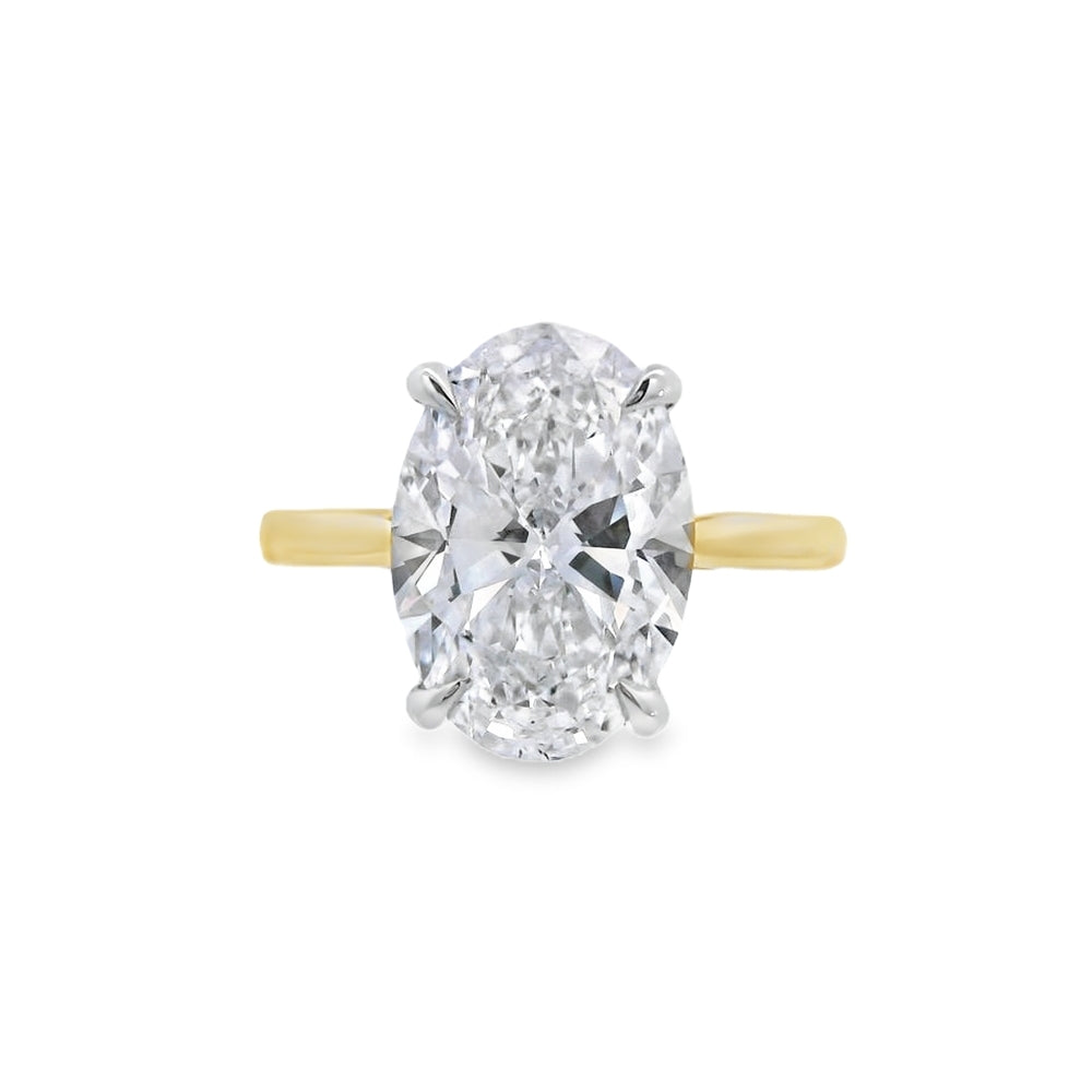 Oval Cut Single Stone 4.03ct Lab Grown Diamond, 18ct Yellow Gold and Platinum