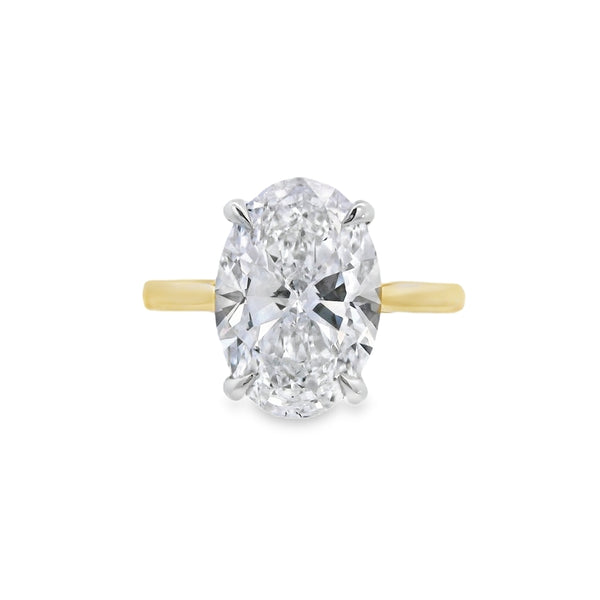 Oval Cut Single Stone 4.03ct Lab Grown Diamond, 18ct Yellow Gold and Platinum