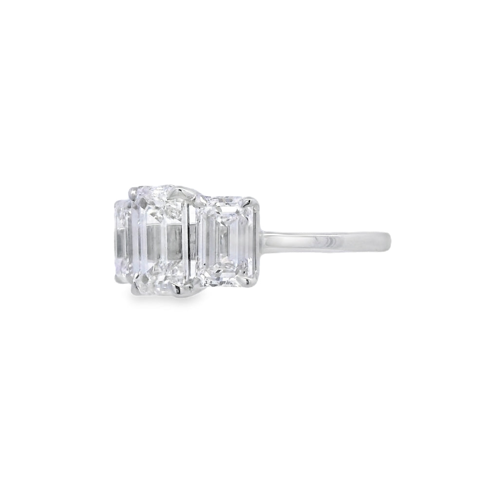 3 Stone Emerald Lab Grown 4.00ct Diamond Ring