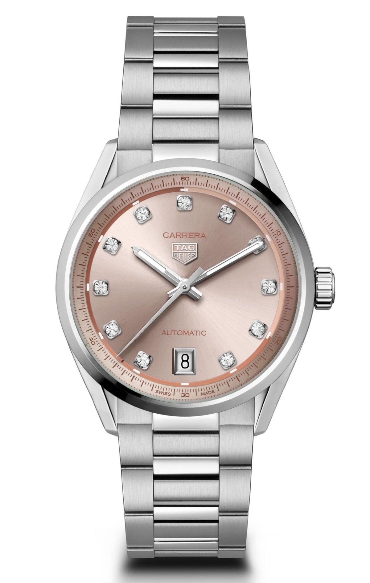 Tag Heuer Carrera Date Automatic Peach Diamond Dial 36mm Watch WBN231D.BA0001