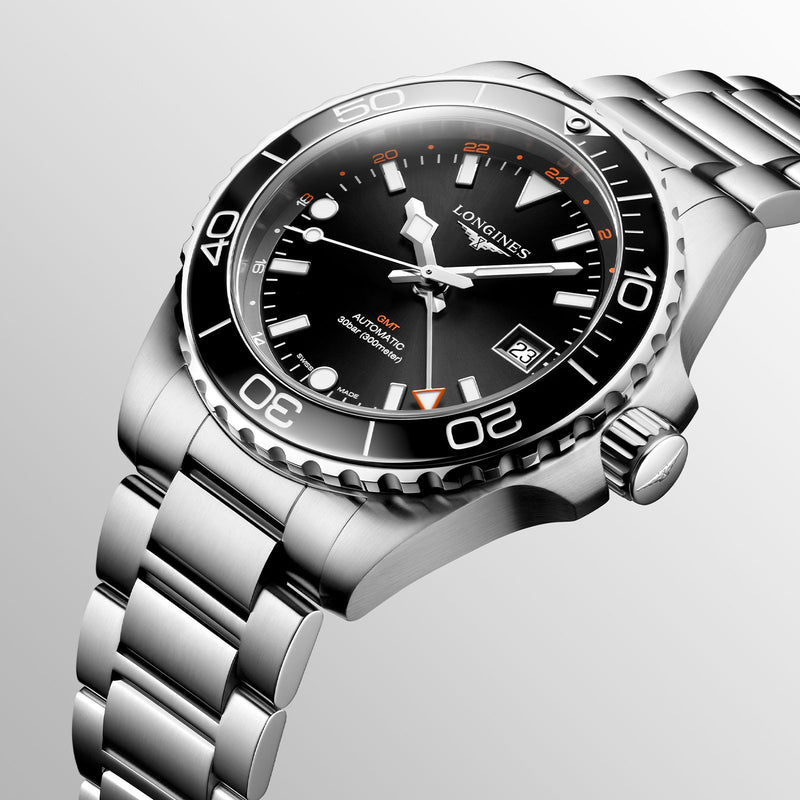 Longines HydroConquest GMT Black 43mm Stainless Steel Bracelet Watch L3.790.4.56.6