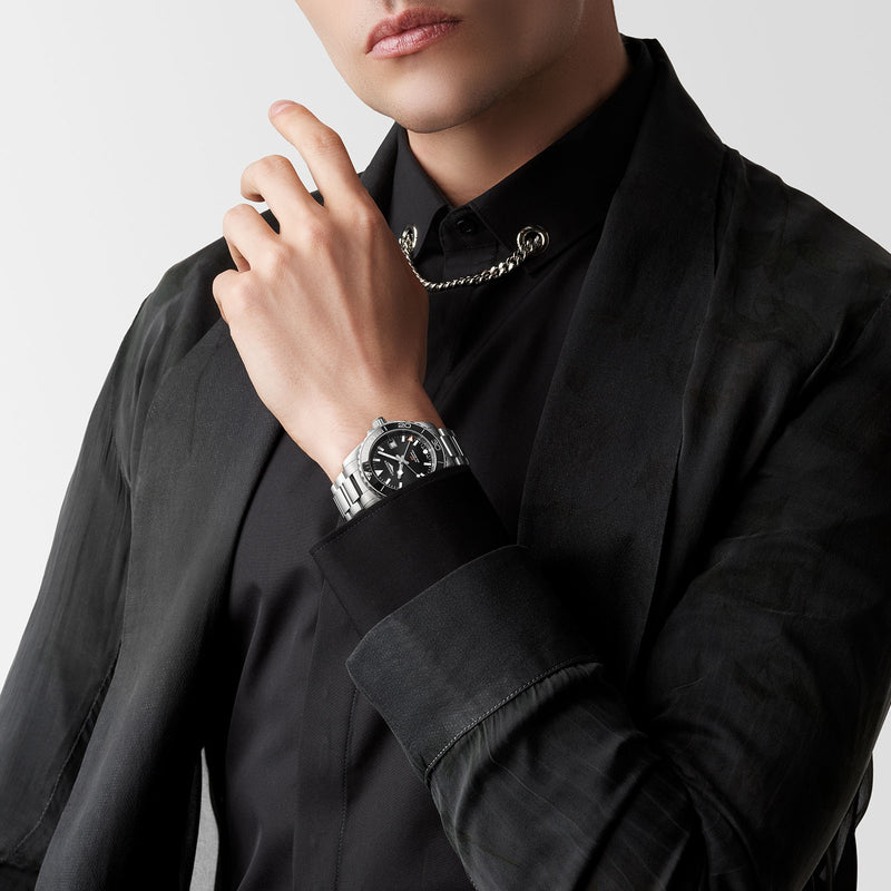 Longines HydroConquest GMT Black 43mm Stainless Steel Bracelet Watch L3.790.4.56.6