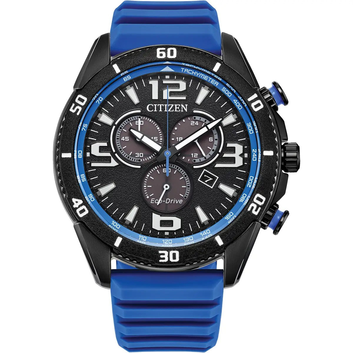Citizen Eco-Drive Sport Chronograph Blue Rubber 45mm Watch AT2586-05E