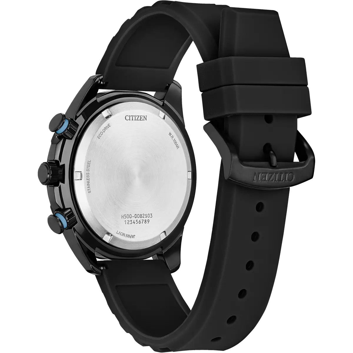 Citizen Eco-Drive Sport Chronograph Black Rubber 45mm Watch AT2587-02E