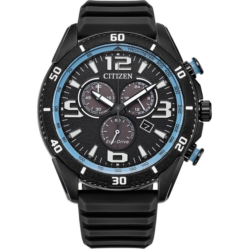 Citizen Eco-Drive Sport Chronograph Black Rubber 45mm Watch AT2587-02E