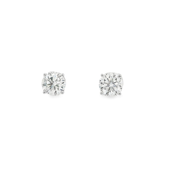 Lab Grown 3.08ct Diamond Single Stone Stud 18ct White Gold Earrings