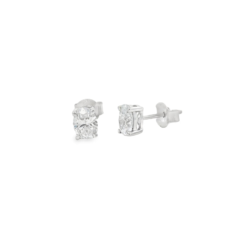 Lab Grown 1.03ct Diamond Single Stone Oval 18ct White Gold Earrings