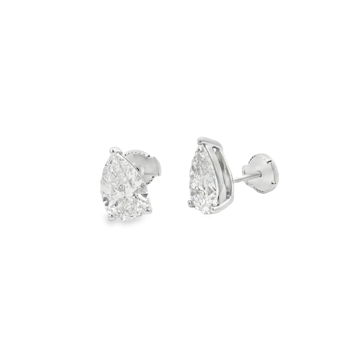 Lab Grown 3.10ct Diamond Single Stone Pear 18ct White Gold Earrings