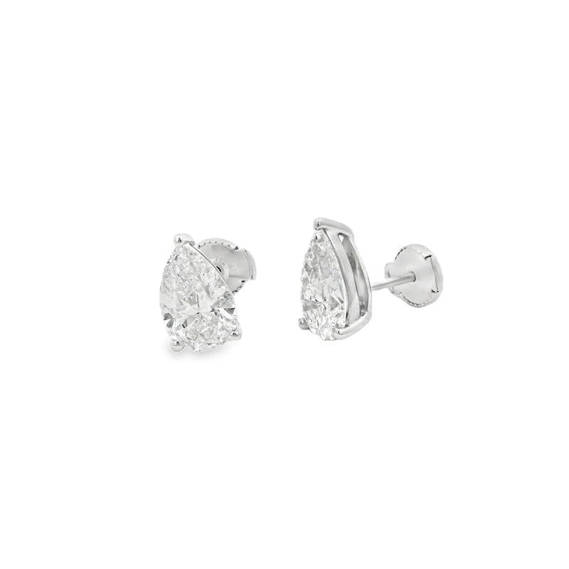 Lab Grown 3.10ct Diamond Single Stone Pear 18ct White Gold Earrings