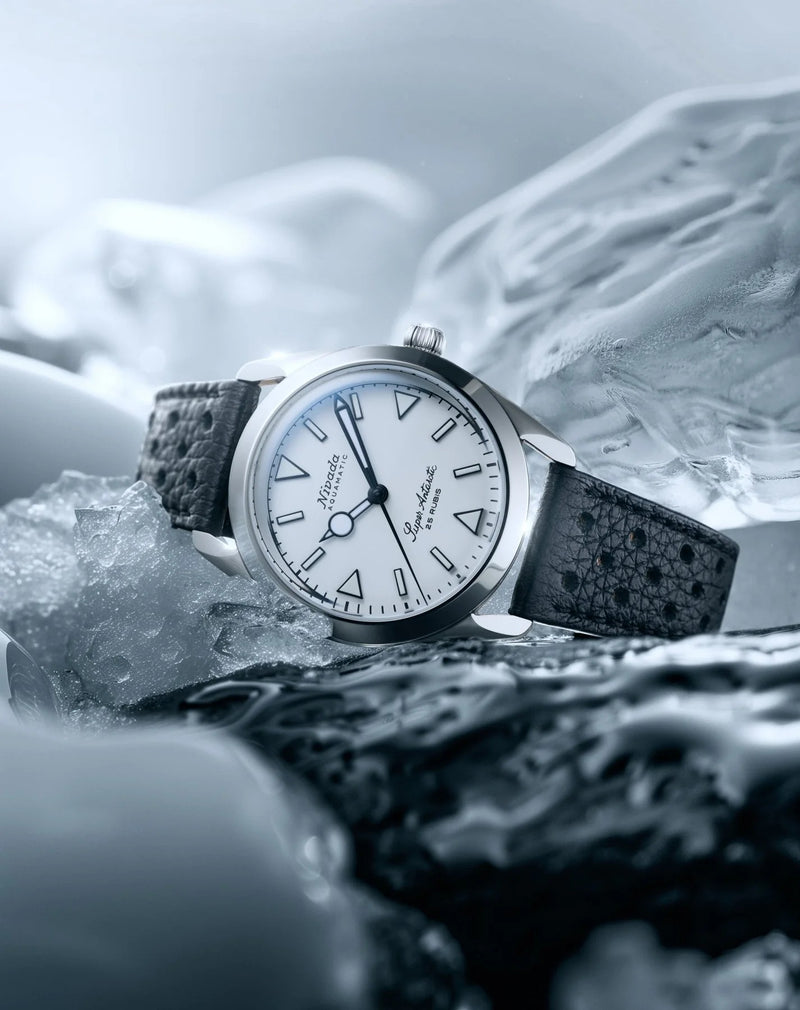 Nivada Grenchen Super Antarctic White, White Luminova, Black Racing Strap 38mm Watch 32065A10
