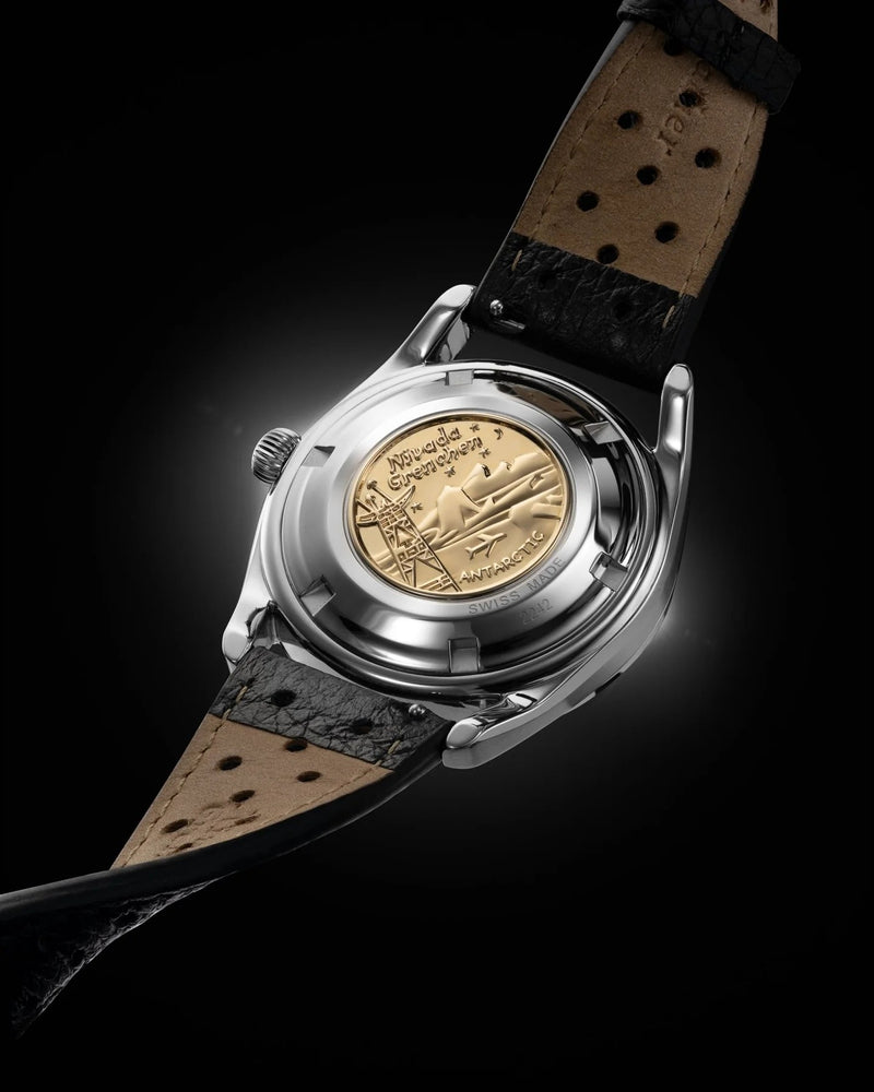 Nivada Grenchen Super Antarctic White, White Luminova, Black Racing Strap 38mm Watch 32065A10