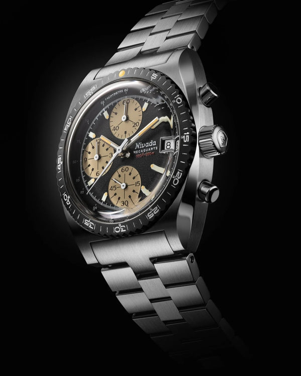 Nivada Grenchen Chronosport Mecaquartz Steel Bracelet 38mm Watch 77001Q45