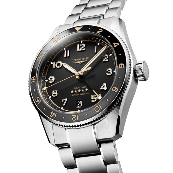 Longines Spirit Zulu Time Steel Grey & Ceramic Bezel 39mm Watch L3.802.4.50.6