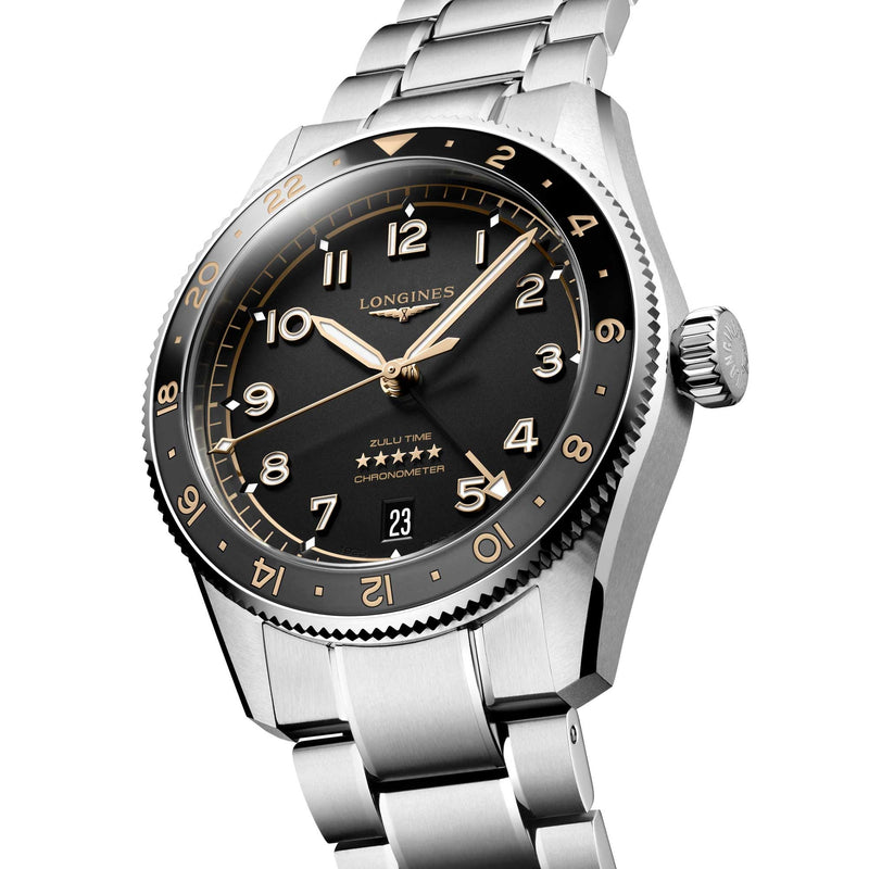 Longines Spirit Zulu Time Steel Grey & Ceramic Bezel 39mm Watch L3.802.4.50.6