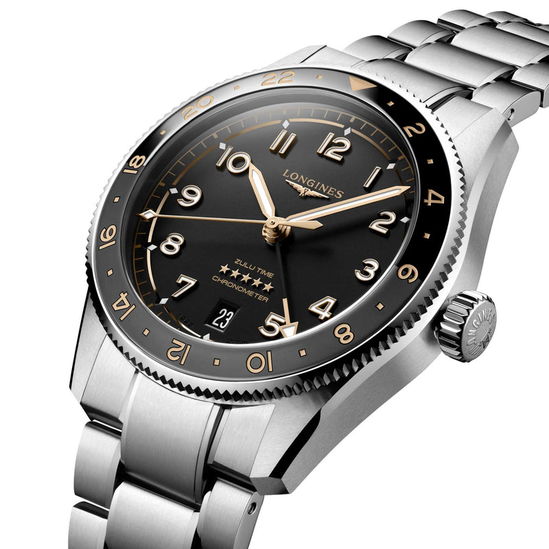 Longines Spirit Zulu Time Steel Grey & Ceramic Bezel 39mm Watch L3.802.4.50.6