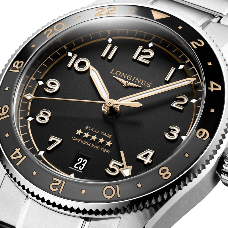 Longines Spirit Zulu Time Steel Grey & Ceramic Bezel 39mm Watch L3.802.4.50.6